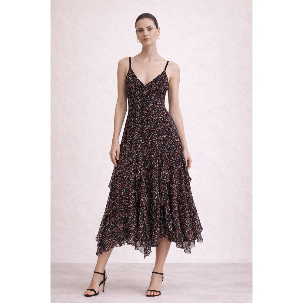 Vintage Y2K Ruffle Floral Midi Maxi Dress Medium Lace Feminine Romantic Cocktail